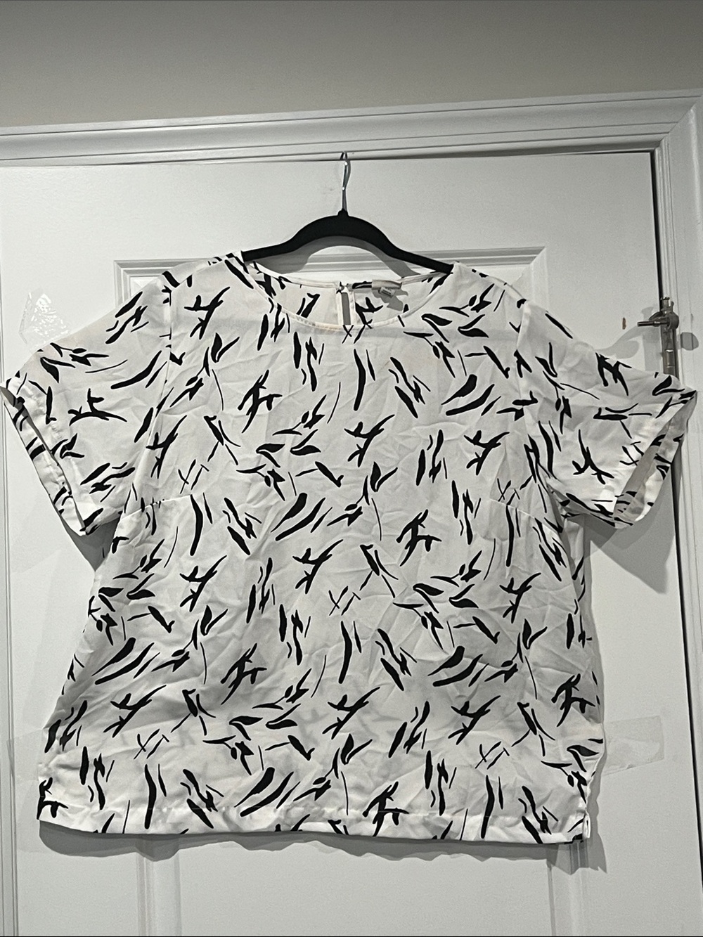 a new day White Short Sleeve Tee with Black Abstract Print